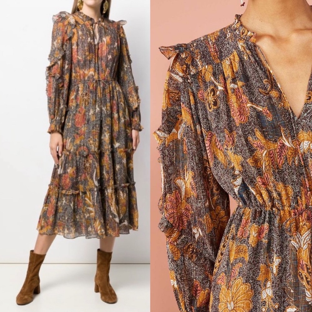 $650 Ulla Johnson RARE! Paola Silk Lurex Midi Dress - Picture 3 of 15